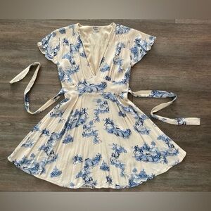 Sunday Best Cream Wrap Mini Dress Toile Joy D’Vie Print